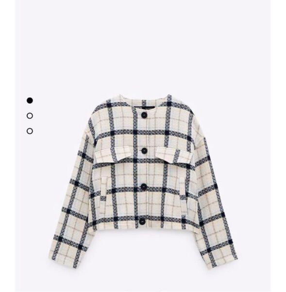 ZARA ザラ ノーカラー ワイド ツイードジャケット 長袖