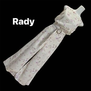 未使用極美品 Rady 春 夏 オールインワンお花柄 ゴールド金具ベルト付き