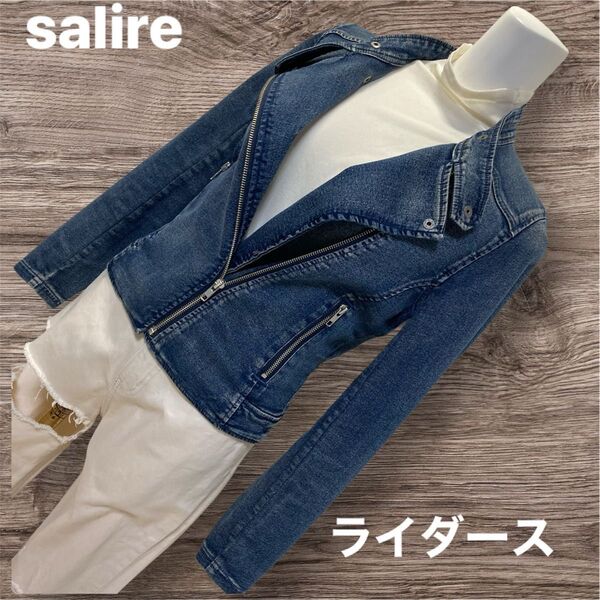 Salire ジャージ生地 デニムジャケット ジージャン Mサイズ ライダースジャケット