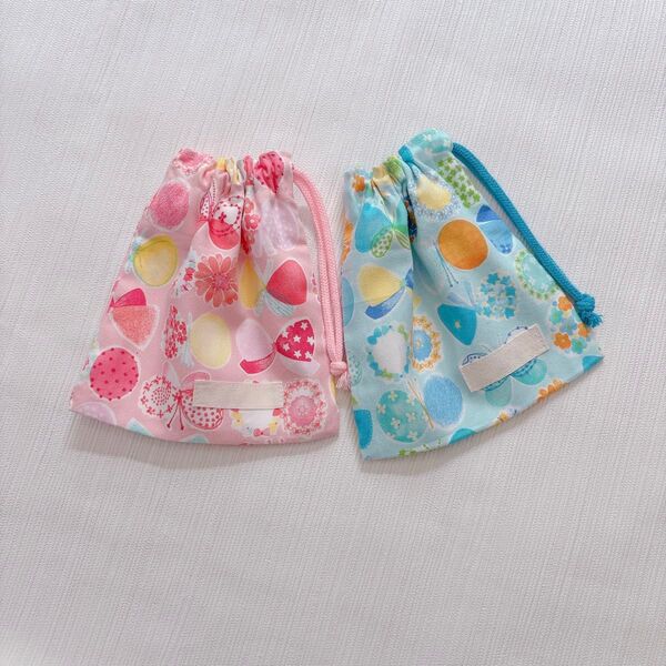 コップ袋 ミニ巾着 マスク袋 ハンドメイド 女の子 リボン ちょうちょ ピンク 水色