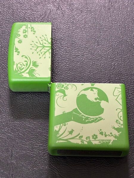 特価品 zippo グリーン アース 外側ケース アウター 前面加工 希少モデル 2016年製