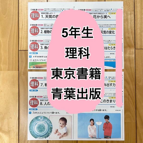 小学5年 理科 東京書籍 青葉出版 カラーテスト 見なおしシート QRコード