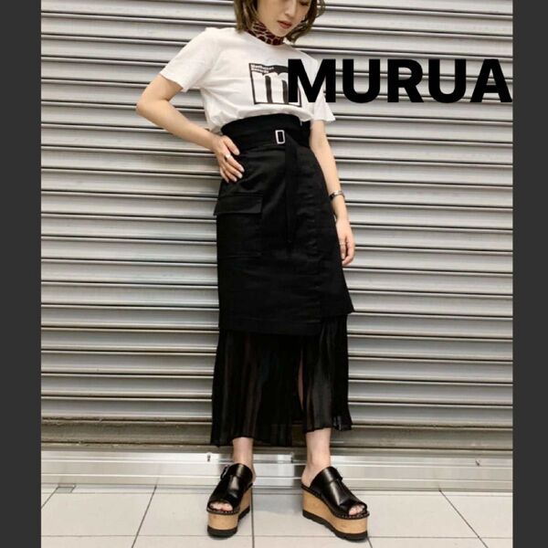 MURUAムルーアヘムシアープリーツハイウエストラップスカートタイトロングEMODAriendaGYDA