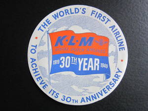 KLM■30周年記念ラゲッジラベル■1919-1949■1949年