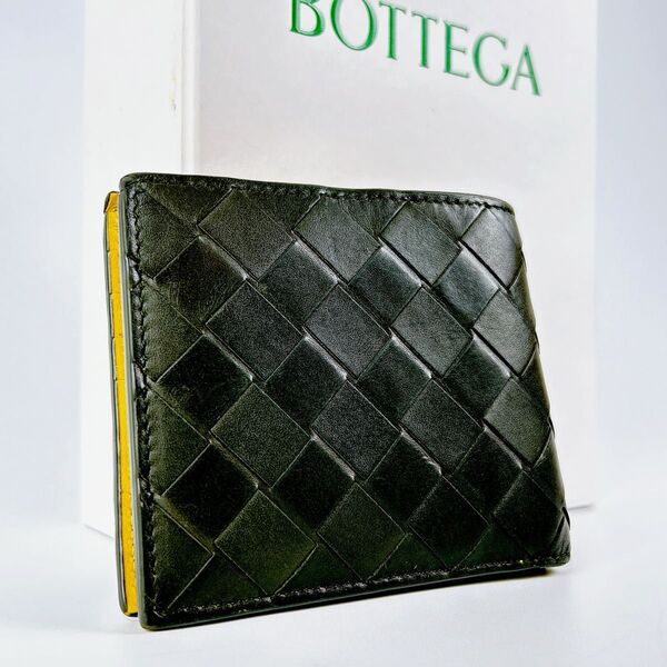 極美品 BOTTEGA VENETA ボッテガヴェネタ マキシ イントレチャート 折財布 コインケース ブラック RFID搭載