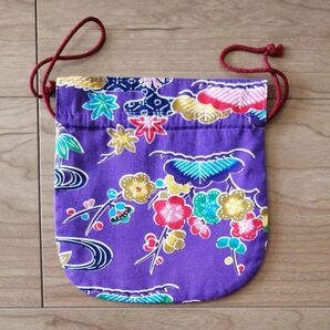 琉球柄 巾着袋 パープル ハンドメイド