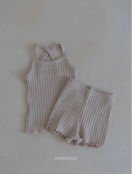 韓国子供服 peekaboo セットアップ 上下 夏 Mサイズ(100cm)ウィンゴセットアップ ベージュ
