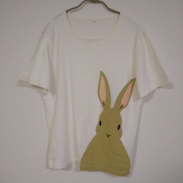 【美品】無印良品 インド綿天竺編み 動物プリントTシャツ うさぎ Sサイズ 婦人