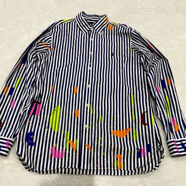 ポロラルフローレンXL ストライプシャツ スプラッターペイント RELAXED FIT