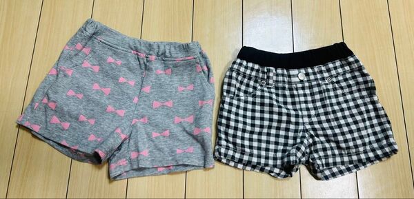 ショートパンツ リボン柄 ギンガムチェックまとめ売り2点セット女の子90cm相当