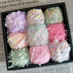 ゆめかわ系 素材糸セット20g×9種類(d)ファンシーヤーン 変わり糸 添え糸 毛糸 編み物 ハンドメイド 手芸材料