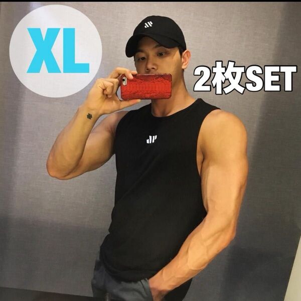 タンクトップ 2枚組 トレーニング ウェア 速乾 ブラック XL 筋トレ スポーツ ジム 黒 2枚セット オールシーズン