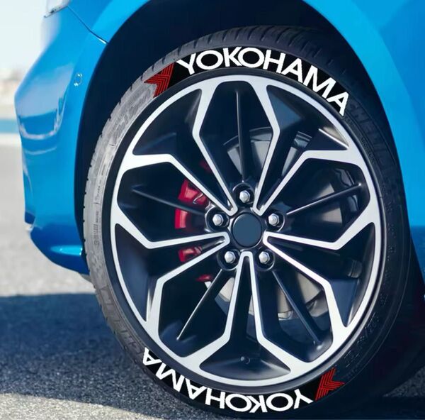 ヨコハマタイヤ タイヤステッカー 1台分8枚 3D ホワイトレター タイヤレター YOKOHAMA 専用接着剤2個付き