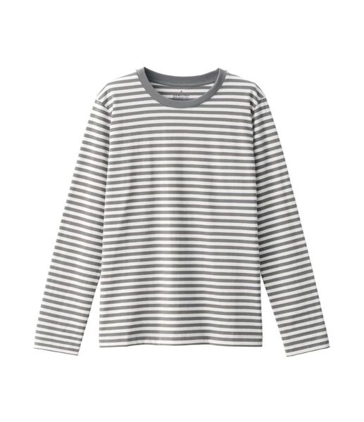 美品無印良品★天竺編みクルーネック長袖TシャツミディアムグレーボーダートップスS