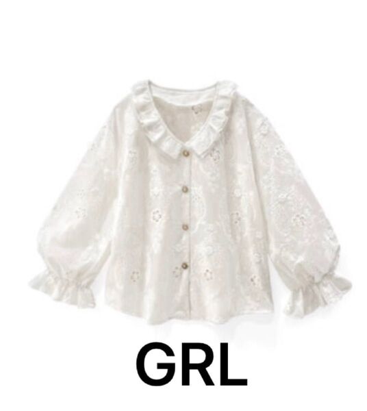 GRL グレイル ダブルフリルカラーレースブラウス トップス ブラウス シャツ 長袖 オフホワイト 白 長袖ブラウス 花柄 M