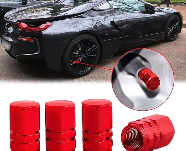 タイヤ 赤 ホイール バイク 車 エアバルブキャップ キャップ アルミ レッド4個セット