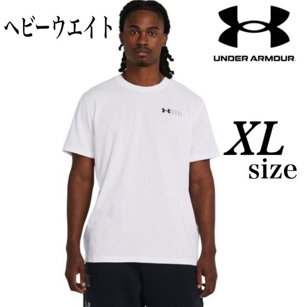 新品未使用 アンダーアーマー UAヘビーウエイト ロゴリピート ショートスリーブTシャツ XLサイズ ホワイト