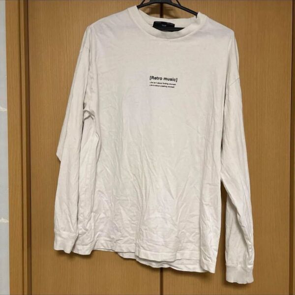Tシャツ 長袖 ロンT ホワイト 白 クルーネック カットソー プリント コットン