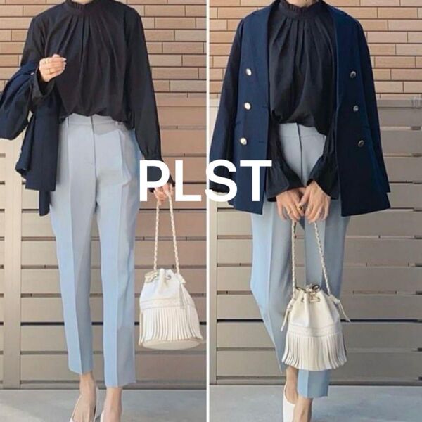 PLST ストレッチダブルクロステーパードパンツ