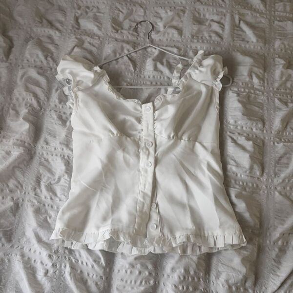 SHEIN フリル付きホワイトシャツ XS グランジ y2k coquette