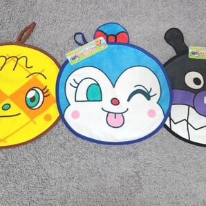 顔型 ループつき ハンドタオル 3枚セット 顔型 ループ付き タオル メロンパンナ コキンちゃん バイキンマン