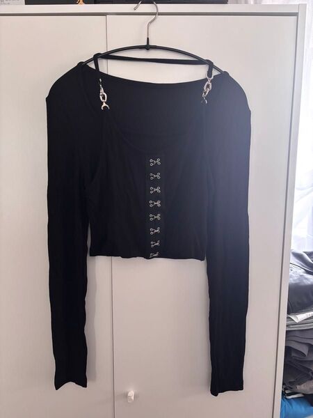 shein 長袖 カットソー トップス クロップド丈 韓国 ワンホン