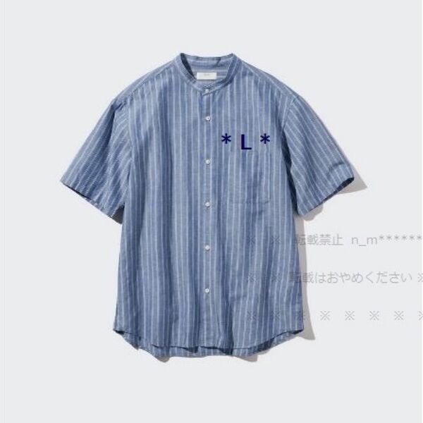 コットンリネンスタンドカラーシャツ/ストライプ 半袖 UNIQLO
