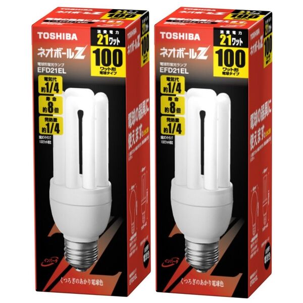 2個 新品未使用 TOSHIBA 東芝 ネオボールZ EFD21EL 100ワット形 電球色 口金E26 EFD21EL