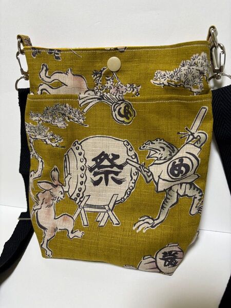 ハンドメイド ポシェット ショルダーバッグ 和柄 祭り柄