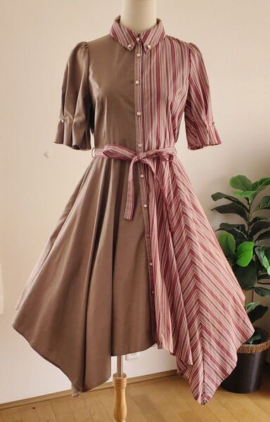 axes femme バイカラーイレヘムワンピース 半袖