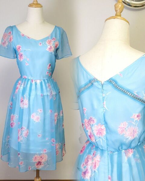 美品 31sons de mode 花柄ワンピース 水色