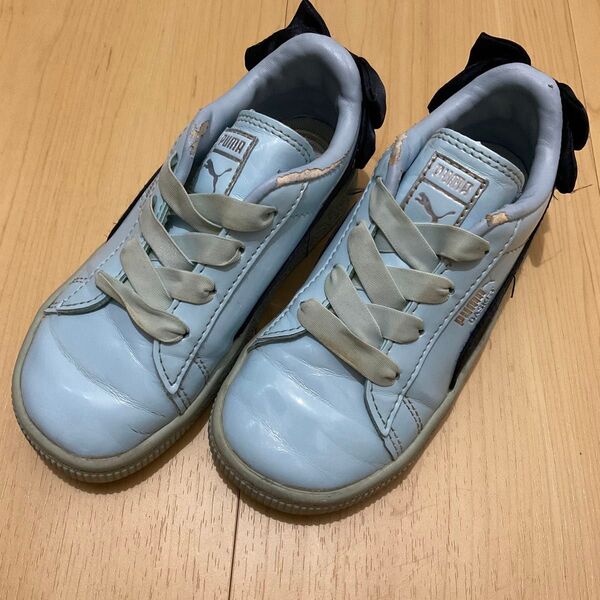 PUMA プーマ 16cm ブルー 水色 スニーカー 靴 リボン