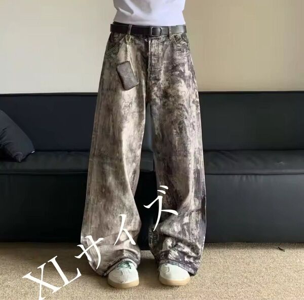 ワイド デニム 韓国 デニム パンツ XL カモフラージュ アメカジ y2k デニムパンツ