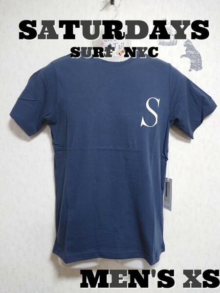 【XS】SATURDAYS SURF NYC 〝 Ｓ〟ロゴＴシャツ（紺）