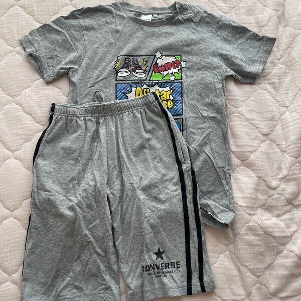 コンバース 160 上下 Tシャツ ハーフパンツ converse グレー 半袖 ショートパンツ 上下セット 半袖Tシャツ