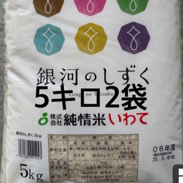 即時発送!米 岩手県産 銀河のしずく 5kg2袋 合計10キロ 令和6年度5月下旬精米 送料無料 即時発送 単一原料米 特Aランク