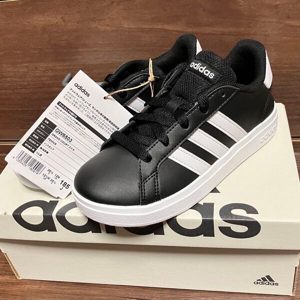 【18.5cm】adidas キッズ グランドコート スニーカー テニスシューズ コアブラック 19.0cm GW6503 紐靴