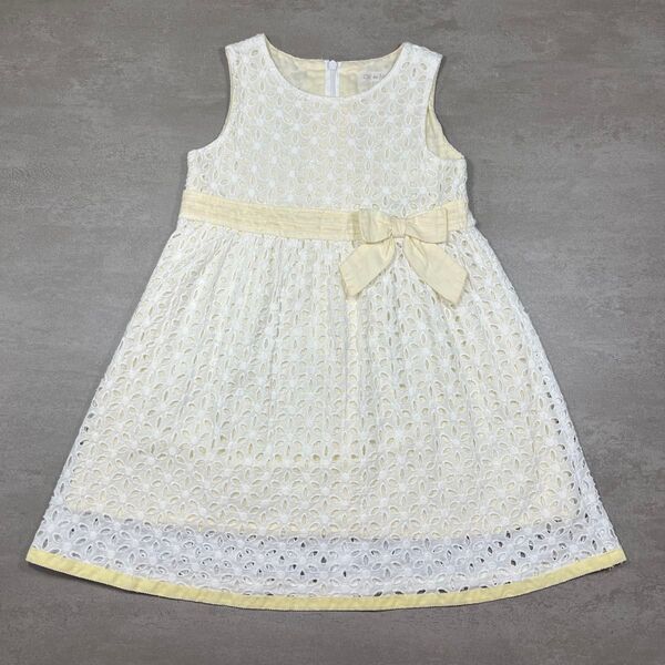 【美品】Ca de Joie ワンピース 100cm 黄色 レース リボン