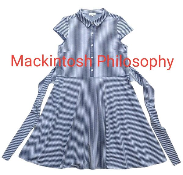 美品 マッキントッシュ フィロソフィー 半袖ワンピース ストライプ柄 サイズ38
