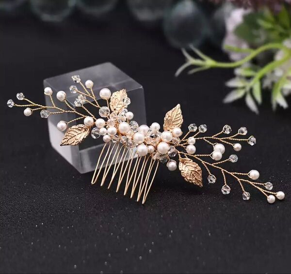 新品☆ヘッドドレス お花 リーフ 枝 ゴールド ヘアアクセサリー 髪飾り 結婚式 ヘアピン 成人式