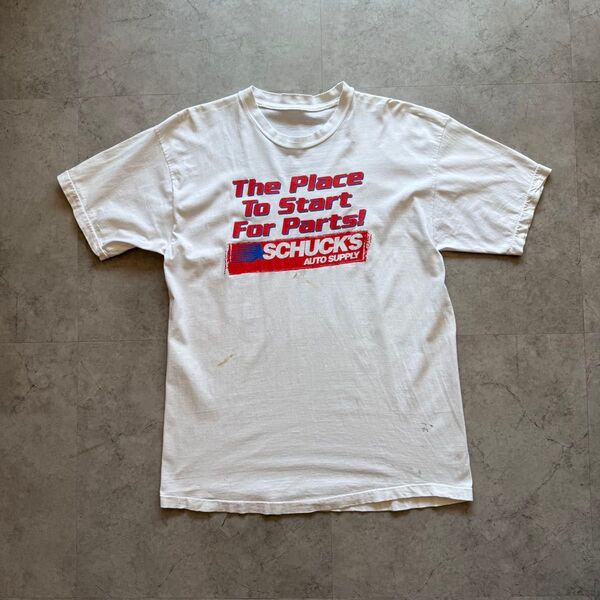 アメリカ企業ロゴ アメリカ国旗カラー SCHUCK'S Tシャツ XL 白