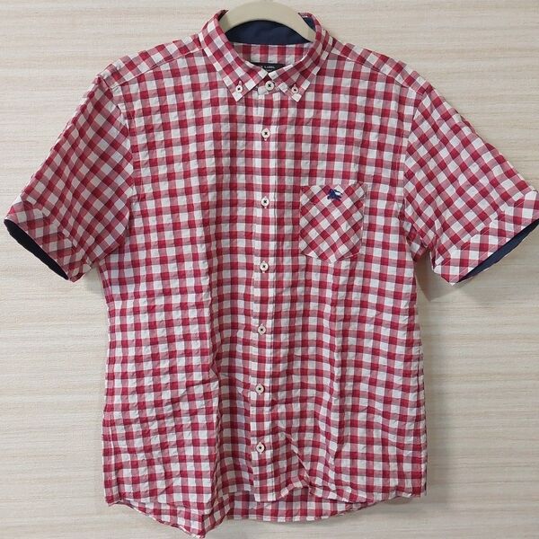 【極美品】BURBERRY バーバリー ブラックレーベル☆赤チェック 半袖シャツ メンズ 3