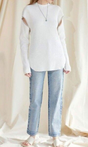 【美品】ALEXIA STAM アリシアスタン ☆ 2way ワッフルトップス ロンT 白 レディース フリーサイズ