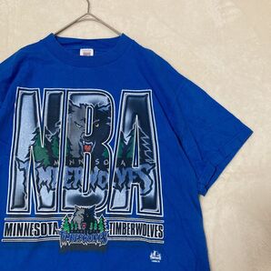 【90s】NBA ティンバーウルブズ プリントTee 選手サイン LOGO7