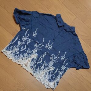 n'OrLABEL 半袖 刺繍 レース ブラウス