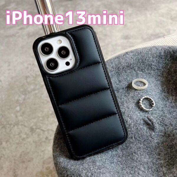 iPhone 13mini ケース 黒 ブラック 韓国 ダウンジャケット スマホ iphone もこもこ ふわふわ アウトドア