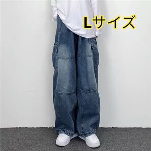 デニム パンツ ジーパン L ワイドパンツ シンプル 男女兼用 ストリート ユニセックス カジュアル オールシーズン インディゴ