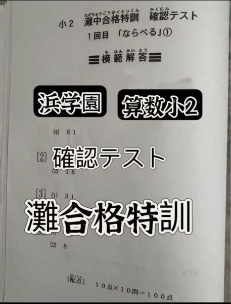 浜学園 小2 灘中合格特訓 確認テスト 算数 灘合 一年分