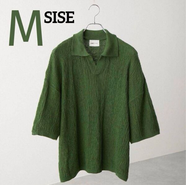 ジャガードスキッパールーズニットポロシャツ EMMA CLOTHES 希少 完売品 M 春夏 編み込み