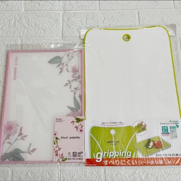 Illust palette ボタニカル Sサイズ ピンク まな板 TONBO すべりくいシートまな板M 2枚